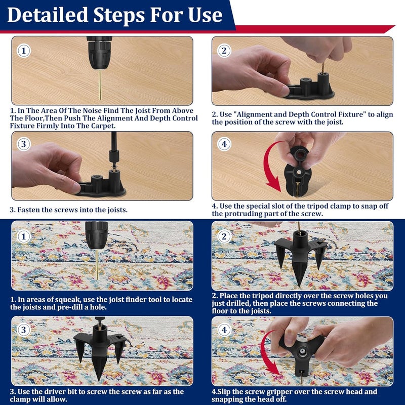 Wallace Forge Squeaky Floor Repair Kit with 50 Screws and 5 Tools, Floor Fix Screws Kit for Most Wood Floors, Eliminate Squeaky Noise Under Carpeted Floors, Hardwood, Vinyl, and Linoleum Floors, Squeak No More Set - Image 4